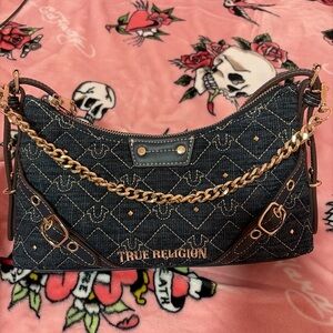 True Religion Denim Shoulder Bag with Gold Chain